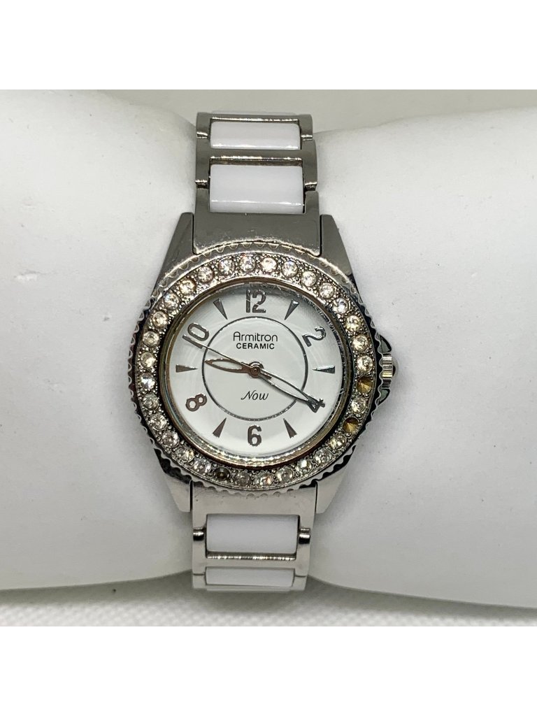 Armitron Ceramic Women’s Watch Silver White Tone 32mm Quartz Analog Running